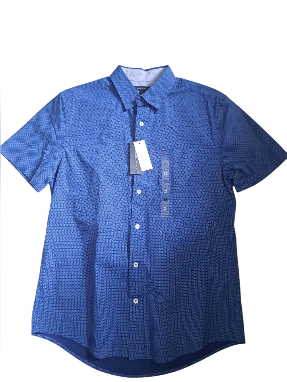Tommy HILFIGER custom Fit short sleeve shirt cotton blue design coastal casual M
